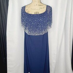 Vintage 90s Y2k Navy Blue Off Shoulder Bedazzled Glam Slinky Dress
